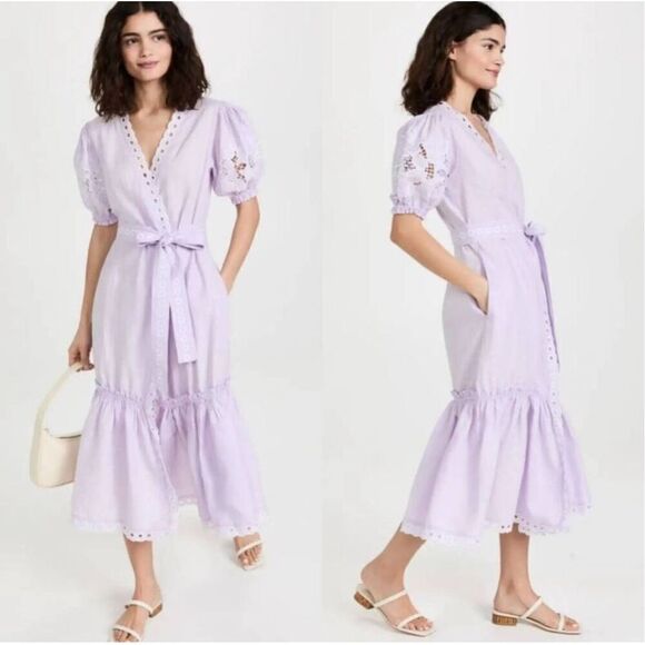 Fanm Mon Cide Linen Purple Wrap Maxi Dress in Lilac Size Small - Picture 1 of 9